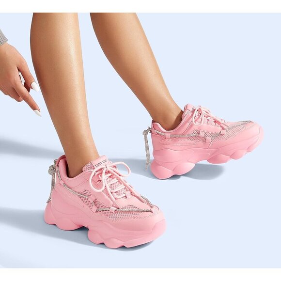 Women's 90s Chunky Sneakers Rope Platform Casual Thick Rave Walking Shoes Pink - Picture 7 of 9